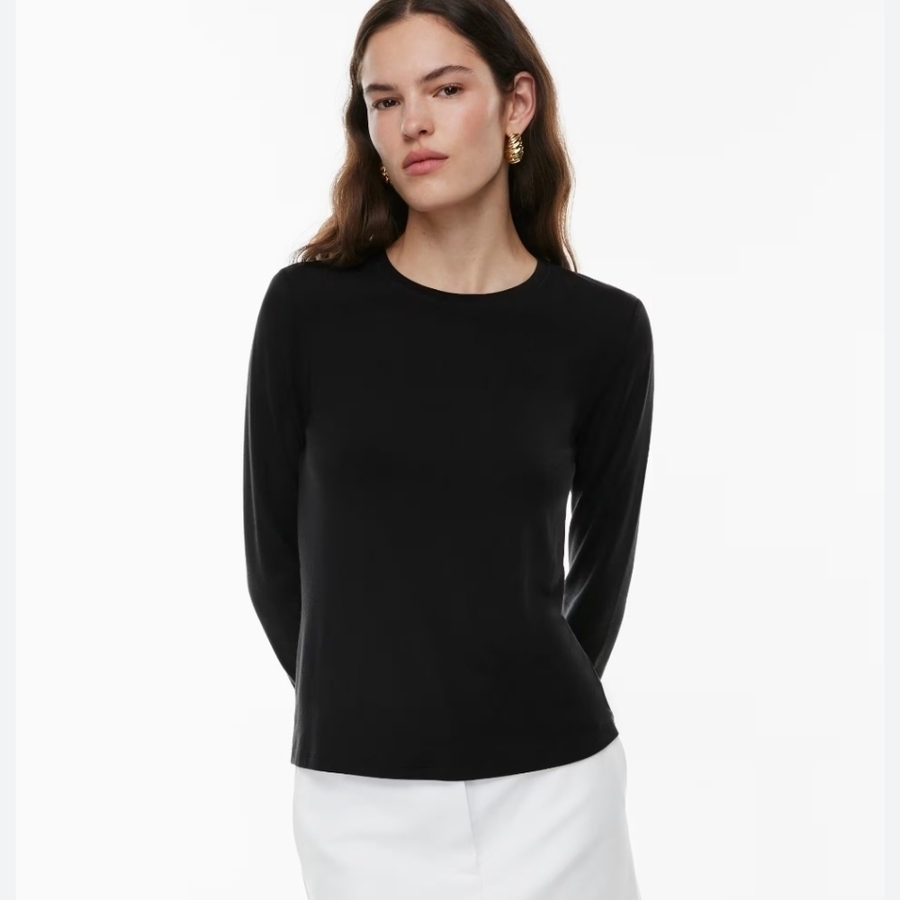 Aritiza Babaton Black Long Sleeve Ribbed Shirt Size Large